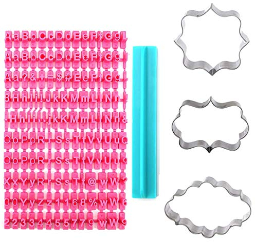 CONGGUAN 150 timbri dell'alfabeto e 3 stampini per biscotti fondente, lettere minuscole e punteggiatura, utilizzati per decorare biscotti, torte, fondenti