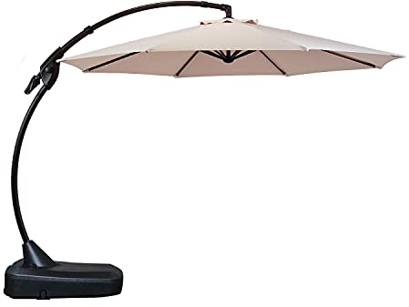 Grand patio Sonnenschirm Sonnenschutz Balkon 350 cm, Marktschirm Ampelschirm mit Ständer & Kurbel, mit Schirmhülle, Groß Sonnenschirme Terrassenschirm für Garten, Balkon, Terrasse, Strand (Beige)