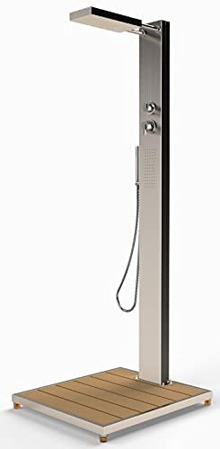 well2wellness® Ideal Edelstahl Kalt- & Warmwasser Dusche Elba mit WPC Plattform