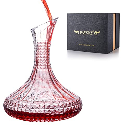 Paysky Decanter per vino spesso con scatola regalo, decanter in vetro di cristallo inciso, regalo elegante e opere d'arte – bottiglia piena 1,55 g