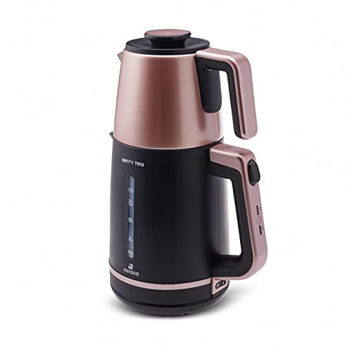 Karaca Berry Tea Machine à thé turque, en acier, avec théière en acier et bouilloire à roseberry, théière turque traditionnelle
