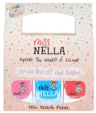 Miss Nella Girl Power Nagellack, abziehbar, geruchsfrei, auf Wasserbasis und sicher für Kinder, Rosa, Blau und Dunkelrosa, 3 Stück