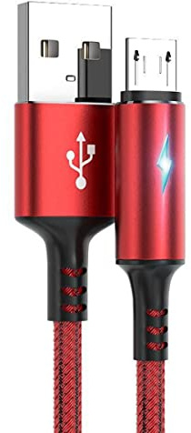 YSJJZRL Câble Micro USB, USB A vers USB Micro LED 2A Cordon de Charge Tressé à Charge Rapide Compatible avec Samsung Galaxy S7 Edge S6 etc. (2M,Rouge)