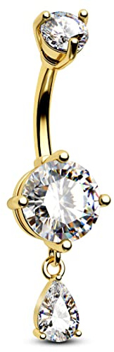 CM Crareesi Mania Dangle Belly Button Ring Teardrop Belly Rings 316L Surgical Steel Belly Button Piercing Jewelry Gold Belly Piercing Jewelry for Women