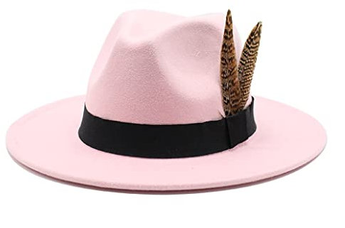 keusyoi Winter Fedoras Hut Herren Filz Klassische Jazz Hüte Schlapphut Frauen Casual Panama Cap für weiße Party Fedoras, rose, 6 7/8/7 1/8
