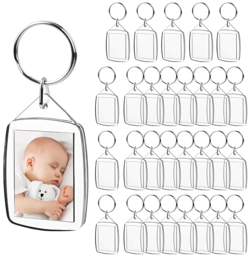EMNIMQ 30pcs Acryl Foto Schlüsselanhänger mit leerer schlüsselanhänger Transparente Acryl Foto mit Schlüsselring Bild Basteln, Geschenk für Männer Frauen Geburtstag Jahrestag 4 cm mal 5,5 cm