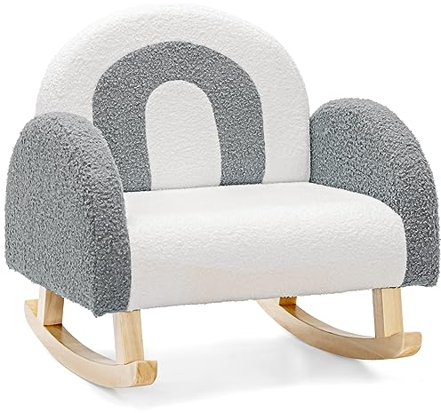 LIFEZEAL Kindersessel, Kindersofa für Kleinkinder, Mini Sofa für Mädchen & Junge, Schaukelstuhl aus Teddy Samtmaterial & Massivholzbeinen, Kinderstuhl für Kinderzimmer (grau)