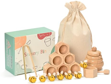 MONT PLEASANT Sorting Stacking Wooden Toys for Toddlers, Montessori Toys for Toddlers, Sensory Bin Tool Toy, Wood Bee Hive, Fine Motor Skill Tactile Toy, Early Learning Educational Gift for Kids
