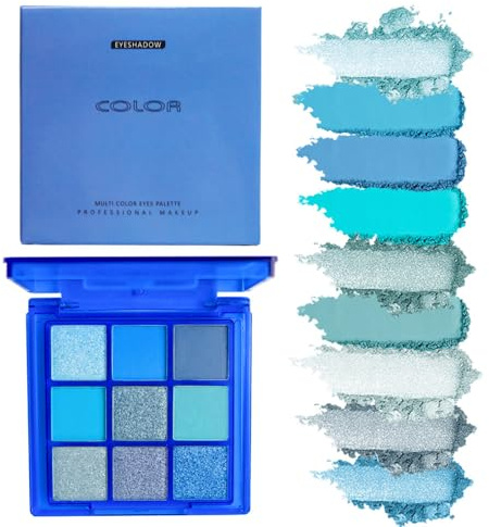 9 Farben Matt & Pearl Lidschatten-Palette Schwarz, Make-up Smoke Eyeshadows, graue Lidschatten, silberner Glitzer, wasserdicht und langanhaltend (Blau)