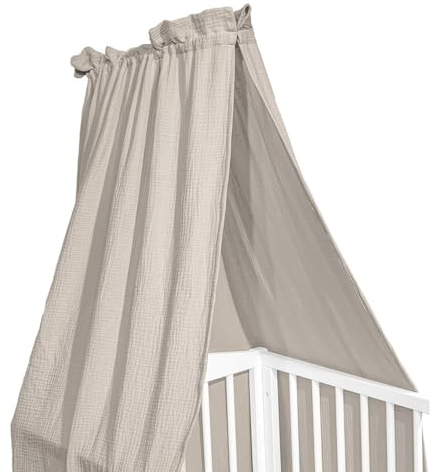 Albero Mio Baldachin Kinderzimmer - 100% Baumwolle Musselin - Himmel für Babybett, Kinderbett oder Kuschelecke 150x200cm | Babybett Baldachin Beige
