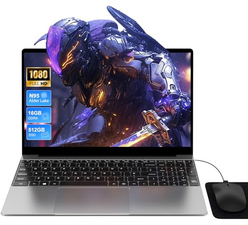 Ordinateur portable 15,6 pouces, 16 Go RAM 512 Go SSD, CPU N95 (jusqu'à 3,4 GHz), Clavier Rétroéclairé PC portable, Win11 Portables Charge de Type-C, 5G WiFi, BT 5,0, Typ-C, HDMI, USB, Souris Incl.