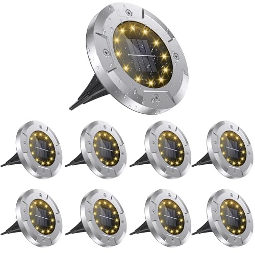 AGOTD Solar Bodenleuchte Aussen Garten 12LEDs, Solarleuchten Außenleuchte, Led Solar Gartenleuchten Wasserdicht Solarlampen für Garten, Rasen, Gehweg, Patio, Auffahrt Warmweiß 8 Stück