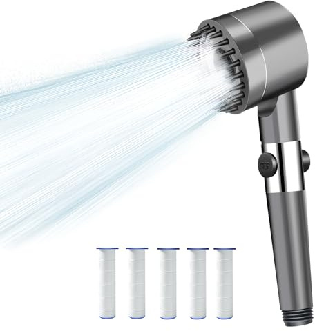 Pommeau de douche haute pression avec filtre - Économe en eau - Avec 3 + 1 types de jet - Avec interrupteur marche/arrêt - Pour salle de bain d'animaux domestiques - 5 paillettes en polypropylène