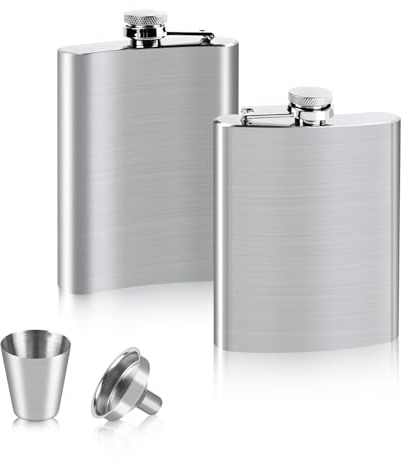 VFANDV Petacas de Alcohol 2 Piezas, 4/8oz Set de Petaca de Acero Inoxidable: 2 Petacas 1 Embudo y 1 Copas de Vino Whisky Portátil Flask para Escalada Camping Barbacoa Bar Fiesta (4oz/112ml)