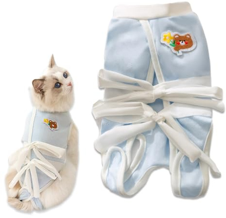 Eowppue Vestiti per la sterilizzazione del Gatto - Camicetta di Cotone, Abbigliamento per Il Recupero della Chirurgia degli Animali Domestici