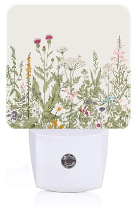 FSHVQKD Wildflowers in Full Bloom Night Light,Plug Into Wall Decor for Stairway,Hallway,Kitchen,Dusk to Dawn Sensor Nightlights for Boys/Girls/Women/Men Room Gifts