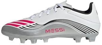 adidas Unisex F50 Messi Club Firm Ground/Multi Ground Football Boots, Cloud White/Lucid Red/Silver Metallic, 41 1/3 EU