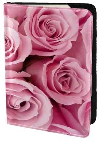 FLYIFE Reisepasshülle mit rosa Rose, 14 cm, Leder, Reisepasshülle für Damen und Herren, Schwarz , Einheitsgröße