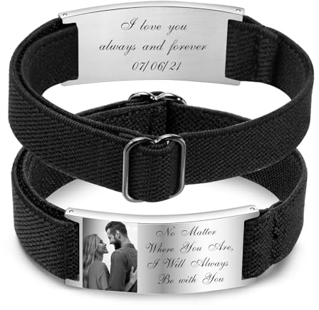 XUANPAI Armband mit Foto Armband Herren mit Gravur - Personalisiertes Partnerarmbänder mit Namen Bild Verstellbare Fotoarmband Fotogeschenk zum Geburtstag Jahrestag Weihnachten