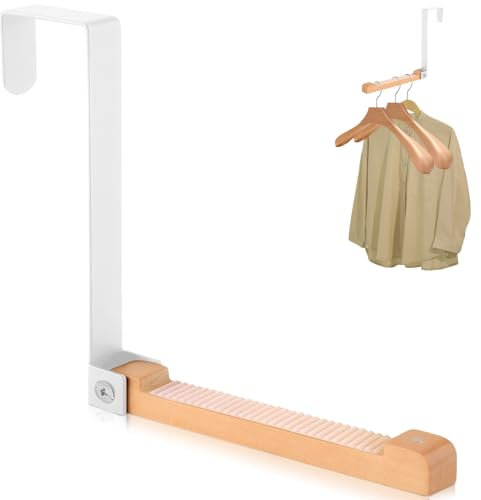 CIGTSICO Türgarderobe klappbar, Türhänger, klapphaken Innenseite Weiß Metall & Holz für 4.5 cm Türfalz Tasche Kleidung und Handtücher