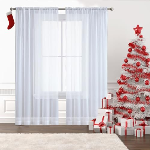 GAIFNAG Gardine Wohnzimmer Gardinen 110 x 180 cm Weiss Halbtransparent mit Ösen, Luftig, Modern Und Langlebig Schlaufen Gardinen, Voile Curtains Transparent für Fenster, Zuhause, Terrasse, Weiß