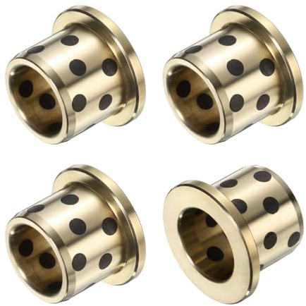 sourcing map 4pcs Flange Sleeve Bearings 16mm Bore x 22mm OD x 20mm Height, Wrapped Oilless Flange Bushings Brass Graphite, Oilless Lubricating Cast Brass Bushing