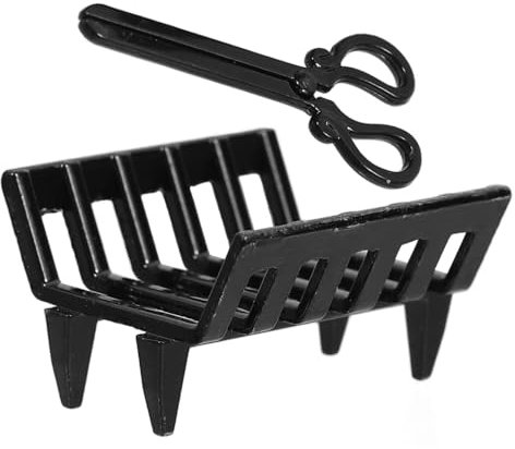Toddmomy Mini Fireplace Scale Dollhouse Miniature Fireplace Model Firewood Rack Black Living Decoration Miniature Garden Bbq Accessories
