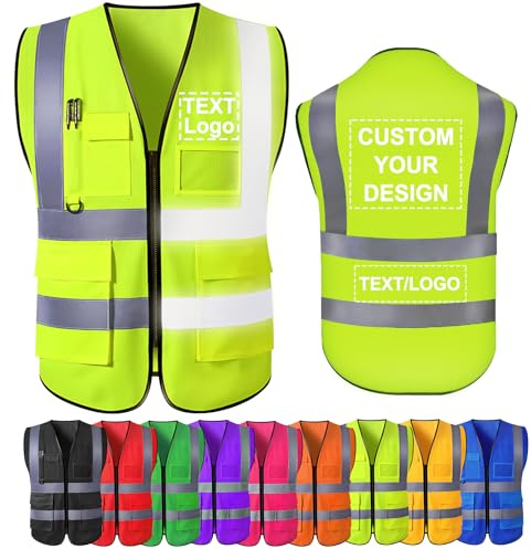 Farbely Benutzerdefinierte Reflektierende Sicherheitsweste, Gut Sichtbare Personalisierte Sicherheitsweste mit Logo, Klasse II-Netzweste für Damen und Herren, Bauweste