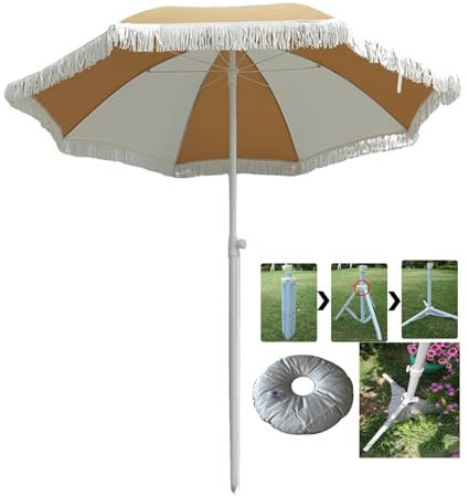 Parasol de Jardin d'extérieur, Parasol de Plage avec Franges | Parasol à Pompons Vintage, Parasol de Patio extérieur avec Sac de Transport, Parasol de Patio avec Protection UV 50+, Parasol à