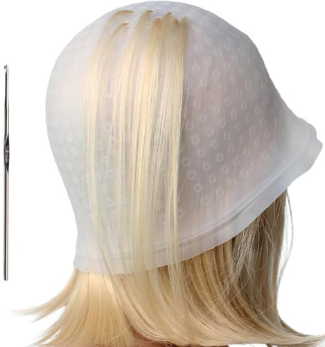 Silicone Frosting Punched Hole Cap Professional Unisex Highlighting Streaking Hair Dye Coloring Hat With Hair Picking Hook Needle Reusable Hairdressing Hair Coloring Dyeing Staining Tools