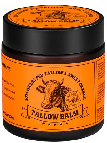 Bálsamo de Sebo de Res y Miel, Lionmanne Beef Tallow Cream 120g, BáLsamo Facial Hidratante Para Cara Y Cuerpo, 100% Sebo de Res Alimentado con Pasto, Sebo de Res para la Piel - Naranja