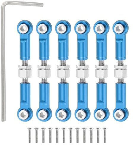 sourcing map 6 Pcs Steering Servo Turnbuckle Rod RC Aluminum Alloy Linkages for A959 A969 A979 K929 1/18 On-Road RC Car (Blue, 37mm)