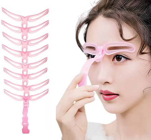 Set di stencil per sopracciglia, 8 pezzi, con supporto e elastico, stencil riutilizzabili per lo styling simmetrico delle sopracciglia