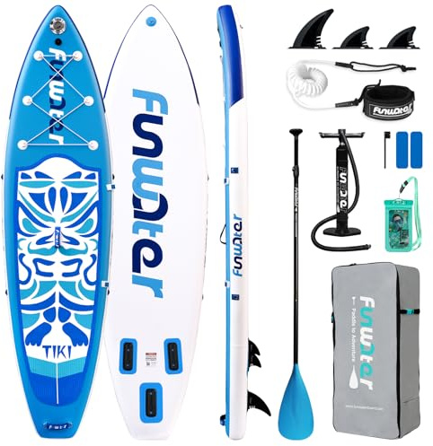 FunWater Inflatable Stand Up Paddle Board Ultra-Light SUP - Adult Paddleboards with ADJ Paddle, Hand Pump, Backpack, Leash, Waterproof Bag