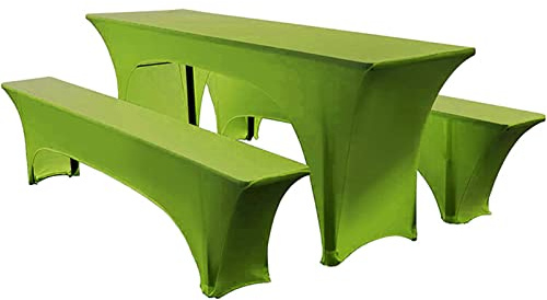 Elastic Beer Table Covers & Bench Cushions Set for 50cm or 70cm TablesStretchable Fest Tent Accessories Green (70cm) 3Piece Beer Garden Decoration