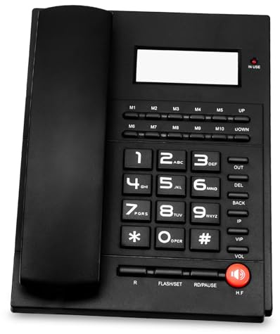 SAFIGLE Corded Desktop Telephone with Adjustable Volume and Call Waiting, Black Abs Office Phone Suitable for Home and Hotel Use, Land Line Phone for Seniors