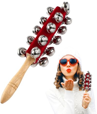 Wooden Hand Bells - 26.5cm Musical Instrument with 21 Stainless Steel Bells, Christmas Sleigh Bells for Parent-Child Hand Rattle for Kindergarten and Party