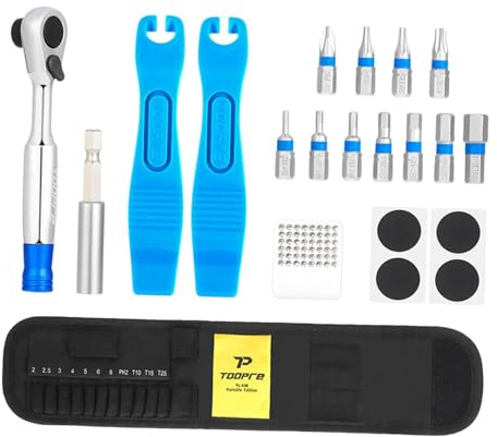 Fenteer Kit de Herramientas de reparación de Bicicletas, Kit de Herramientas múltiples para Bicicletas, Llave de trinquete, Parches para neumáticos, Juego de