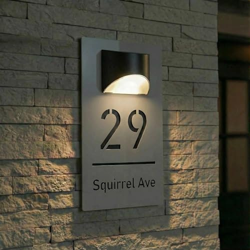 Plaque Numéro de Maison Extérieure Personnalisée Imperméable - Acrylique LED Solaire, 6 Polices - Pour Porte/Mur (4 Tailles au Choix : 15x25cm, 15x29cm, 18x32cm, 22x35cm)(Gris-Noir)