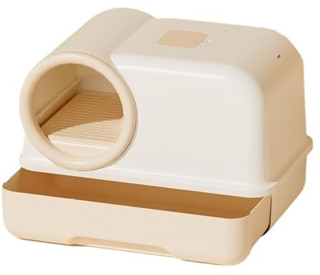 djurtoalett Kattsandstrå med lock och ströskopa, extra stor kattsandlåda, helt sluten stänksäker for små stora katter Standard kattlådor(Yellow)