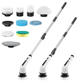 Elektrische Reinigungsbürste Spin Scrubber 9-in-1 Electric Cleaning Brush mit 2 Geschwindigkeiten, 9 austauschbaren Bürstenköpfen verstellbarem Griff für Toilette Waschbecken Böden Badewa