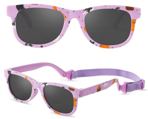 Beipegin Babysolglasögon, pojkar och flickor, polariserade UV400 skydd, ultravioletta solglasögon med band, barnsolglasögon för 0–24 månader, Katt, Einheitsgröße