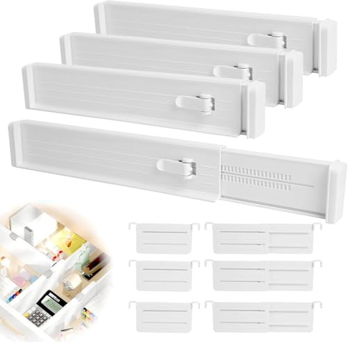 KWGSHN 4 Piezas Separador Cajones Ajustable 33-58 cm Separadores de Cajones de Plástico Blanco Divisores de Cajones, Separadores de Cajón Ajustables, Ajustables Separadores Cajones Plástico