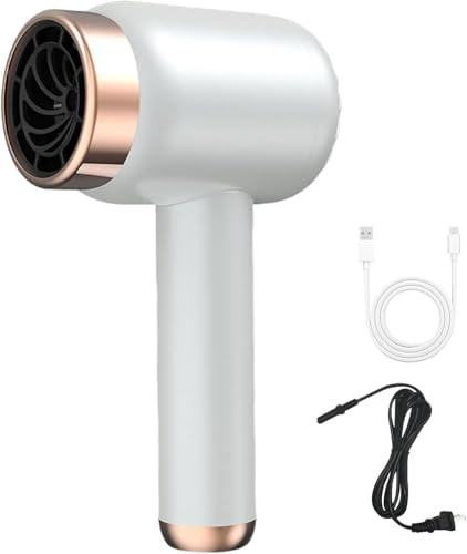 Asciugacapelli Senza Fili Ricaricabile, Phon Portatile USB con Batteria, 3 Temperature e 3 Velocità, Compatto e Leggero per Viaggi, Campeggio, Casa e Uso Quotidiano, Grigio Scuro (Bianco)