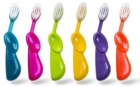 RADIUS Kidz Toothbrush Children's Right Hand BPA Free ADA Accepted Designed to Clean Teeth & Gums for Children 6 Years & Up - Assorted Colors - Pack of 6