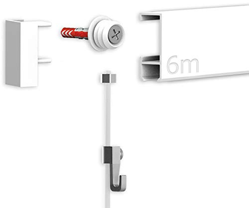 hang-it 6 Meter Bilderschienen Galerieschienen - Komplett Set in weiß