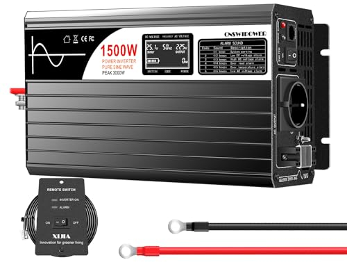 Xijia 1500W (máximo 3000W) Onda sinusoidal Pura inversor de Corriente DC 48V a AC 230V 50Hz Solar conversor para Uso en casa Coche(DC48V (Rango 40V-60V) 1500W