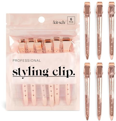 Kitsch Professional Alligator Clips for Hair Styling – 3.5 Aluminum Hair Sectioning Clips for Salon & Makeup Application | Ideal Gifts for Women – Rose Gold, 6 Pcs