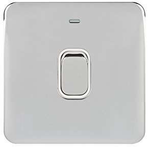 Schneider Electric Lisse Interrupteur de commande sans vis avec indicateur LED 240 V, argent, GGBL2011WPCS, 240V