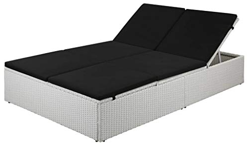 Festnight Doppel-Sonnenliege Poly Rattan | Verstellbar Doppelliege Gartenliege Rattanliege für 2 Personen | Gartenm?Bel Schwarz-Wei? 194 x 120 x 31 cm